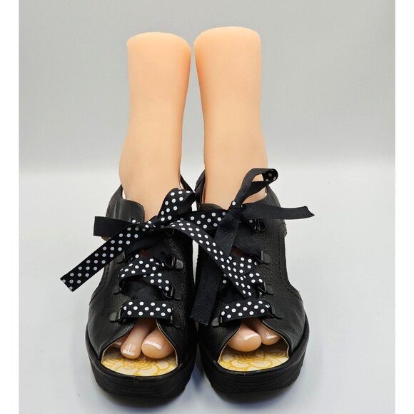 Fly London Black Wedges with Polka Dot Bow - Picture 9 of 16
